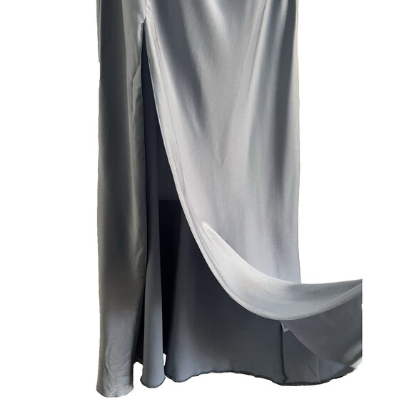 ASOS Satin Drape Maxi Dress Asymmetric Exaggerated Sleeve Dusky Blue Sz 8 - Picture 4 of 10